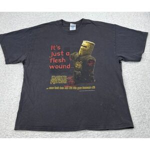 Vtg 2001 Monty Python Flesh Wound Black Knight T-Shirt XL M&O Knits Distressed